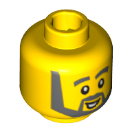 Minifig Head, Thick Gray Eyebrows, Angular Beard, Open White Mouth, White Pupils Print Yellow