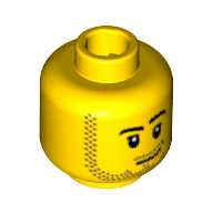 Minifig Head, Smirk, Pupils, Stubble Beard and Moustache and Sideburns Print Yellow