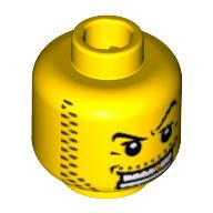 Minifig Head Pirate / Henchman / Knight, Arched Eyebrow, White Teeth with Gold Tooth, Coarse Stubble Print Yellow