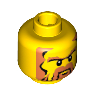 Minifig Head Aquaraider / King / Dwarf / Warrior, Light Brown Beard with Sideburns and Eyebrows Print [Blocked Open Stud] Yellow