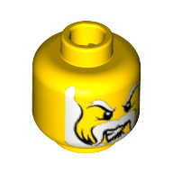 Minifig Head Knight / King / Wizard / Warrior, White Beard with Sideburns and Eyebrows, Gritted Teeth Print [Blocked Open Stud] Gelb