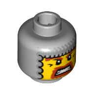 Minifig Head Warrior, Chain Mail Balaclava, Brown Beard and Eyebrows, Gritted Teeth, White Pupils Print [Blocked Open Stud] Light Bluish Gray