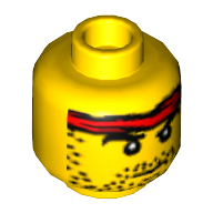 Minifig Head Digger, Headband Red and Stubble Beard Print [Blocked Open Stud] Gelb