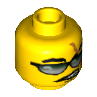 Minifig Head Viper, Glasses with Green and Silver Sunglasses and Scar Print [Blocked Open Stud] Yellow