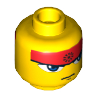 Minifig Head Ryo, Dual Sided, Blue Eyes, Headband, Mouth Closed / Bared Teeth Print [Blocked Open Stud] Yellow