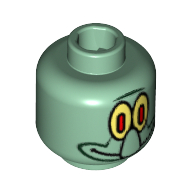 Minifig Head Squidward, Large Nose and Yellow Eye / White Eye Print [Blocked Open Stud] Sandgrün