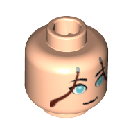 Minifig Head Katara (Avatar), Light Azure Eyes, Brown Hair Lines on Sides Print [Blocked Open Stud] Light Nougat