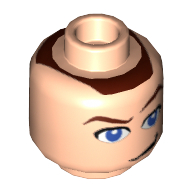 Minifig Head Sokka (Avatar), Blue Eyes, Raised Eyebrow, Smirk Print [Blocked Open Stud] Light Nougat