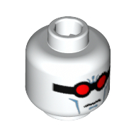 Minifig Head Mr Freeze, Goggles with Red Lenses, Medium Azure Cheek Lines Print [Blocked Open Stud] White