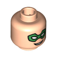 Minifig Head Robin, Dual Sided, Green Eyemask, Smile Print [Blocked Open Stud] Hellnougat