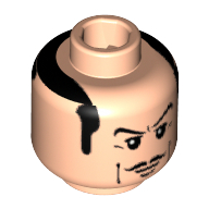 Minifig Head Alfred Pennyworth, Thin Moustache, Black Sideburns, White Pupils Print [Blocked Open Stud] Light Nougat
