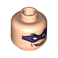 Minifig Head Riddler, Purple Eyemask, Eyebrows, Open Smile with Cheek Lines Print [Blocked Open Stud] Light Nougat