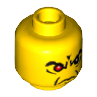 Minifig Head Wizard, Angry Eyebrows and 1 Red Eye, White Pupils Print Yellow