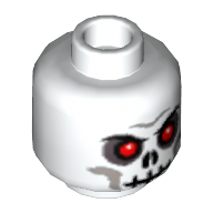 Minifig Head Skeleton, Skull, Evil with Scowl Black Print, Red Eyes Print [Blocked Open Stud] White