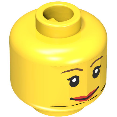 Minifig Head, Brown Eyebrows Scared / Smiling Print [Blocked Open Stud] Yellow