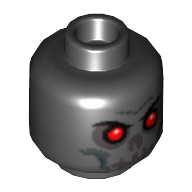 Minifig Head, Evil Skull with Scowl, White Print, Red Eyes Print Schwarz