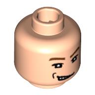 Minifig Head Draco Malfoy / Rene Belloq, Brown Eyebrows, White Pupils, Open Mouth Smirk, Right Dimple Print [Blocked Open Stud] Light Nougat