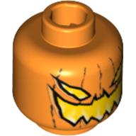 Minifig Head Pumpkin, Evil Grin Print [Blocked Open Stud] Orange