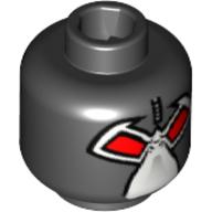 Minifig Head Bane, Dual Sided Wrestler Mask with Large Red Eyes / Green Hoses Print [Blocked Open Stud] Black
