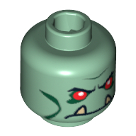 Minifig Head Troll / Orc, Red Eyes and Lower Fangs Print Sandgrün