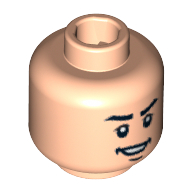 Minifig Head Oliver Wood / Mutt Williams, Brown Eyebrows, Open Lopsided Grin, Chin Dimple, White Pupils Print [Blocked Open Stud] Light Nougat
