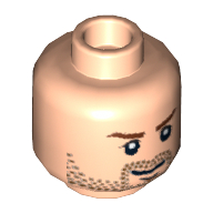 Minifig Head Indiana Jones, Brown Stubble, Brown Eyebrows and White Pupils Print [Blocked Open Stud] Light Nougat