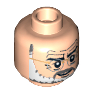 Minifig Head Henry Jones Sr, Glasses with Silver Glasses, Gray and White Beard and Gray Moustache Print [Blocked Open Stud] Light Nougat