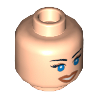 Minifig Head Marion Ravenwood, Dual Sided Blue Eyes with Brown Eyebrows Scared / Smiling Print [Blocked Open Stud] Hellnougat