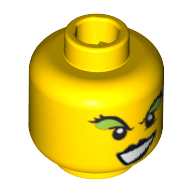 Minifig Head Agents Claw-Dette / Witch, Female, Black Lips, Green Eye Shadow Print [Blocked Open Stud] Gelb