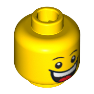 Minifig Head Jester, Huge Grin, White Pupils, Eyebrows Print [Blocked Open Stud] Gelb