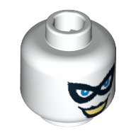 Minifig Head Harley Quinn, Black Eyemask, Blue Eyes, Black Lips Print [Blocked Open Stud] Weiß