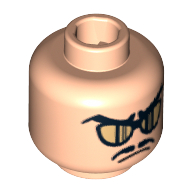Minifig Head Snake Oiler, Gold Sunglasses, Moustache and Frown Print [Blocked Open Stud] Light Nougat
