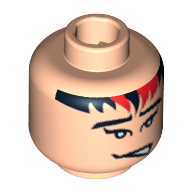 Minifig Head Taejo Togokahn, Black and Red Bangs, Eyebrows, Mouth Open to Side Print [Blocked Open Stud] Hellnougat
