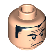 Minifig Head Cruncher Block, Eyebrows and Hair, Forehead Lines, Frown Print [Blocked Open Stud] Hellnougat