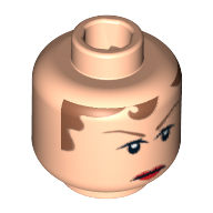 Minifig Head Cruncher's Driver, Brown Hair, Eyebrows, Red Lips Print [Blocked Open Stud] Hellnougat