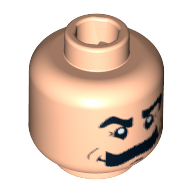 Minifig Head Pops Racer, Moustache Bushy, Eyebrows, White Pupils Print [Blocked Open Stud] Hellnougat