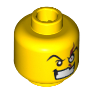 Minifig Head Dr Inferno, Eyebrows and White Left Eye with Red Scar, Bared Teeth Print [Blocked Open Stud] Yellow