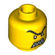 Minifig Head Break Jaw, Unibrow, Moustache and Pointed Teeth Print Gelb
