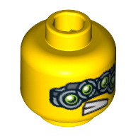 Minifig Head Spy Clops, Four Mechanical Eyes, Teeth Print [Blocked Open Stud] Yellow