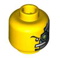 Minifig Head Saw Fist, Cyborg Eyepiece, Eyebrow Left Side Print Yellow