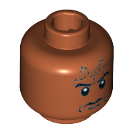 Minifig Head Ugha Warrior, Forehead Tattoo, White Pupils, Red Print on Back [Blocked Open Stud] Dark Orange