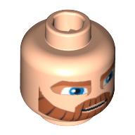 Minifig Head Obi-Wan Kenobi, Beard Thick with Lines, Brown Eyebrows, Moustache, Large Blue Eyes Print [Blocked Open Stud] Hellnougat