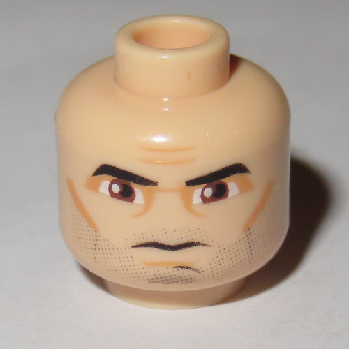 Minifig Head Captain Rex, Thick Eyebrows, Brown Eyes, Fine Stubble Print [Blocked Open Stud] Hellnougat
