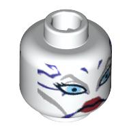 Minifig Head Asajj Ventress, Blue Eyes, Red Lips and Dark Purple Markings Print Weiß