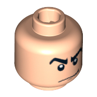 Minifig Head Gray Ghost, Male Angry Black Eyebrows, White Pupils, Smirk Print [Blocked Open Stud] Hellnougat
