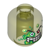 Minifig Head Dr D. Zaster / Slime Face, 1 Red Eye, White Teeth, Missing Tooth Print [Blocked Open Stud] Transparent-Neongrün