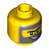 Minifig Head Duke, Connected Brow with Dark Bluish Gray Beard, Sideburns, Hair and Black Scar, Grin / Clenched Teeth Print Yellow