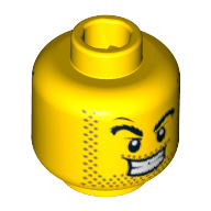 Minifig Head Stubble Guy, Thick Eyebrows and Stubble, Evil Grin / Surprised Print Yellow