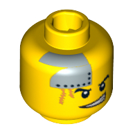 Minifig Head Engineer, Dual Sided, Silver Plate and Orange Scars, Determined / Scared Print [Blocked Open Stud] Yellow