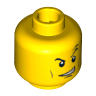 Minifig Head Doc, Thin Eyebrows, Determined / Open Mouth Grin with Teeth Print Yellow